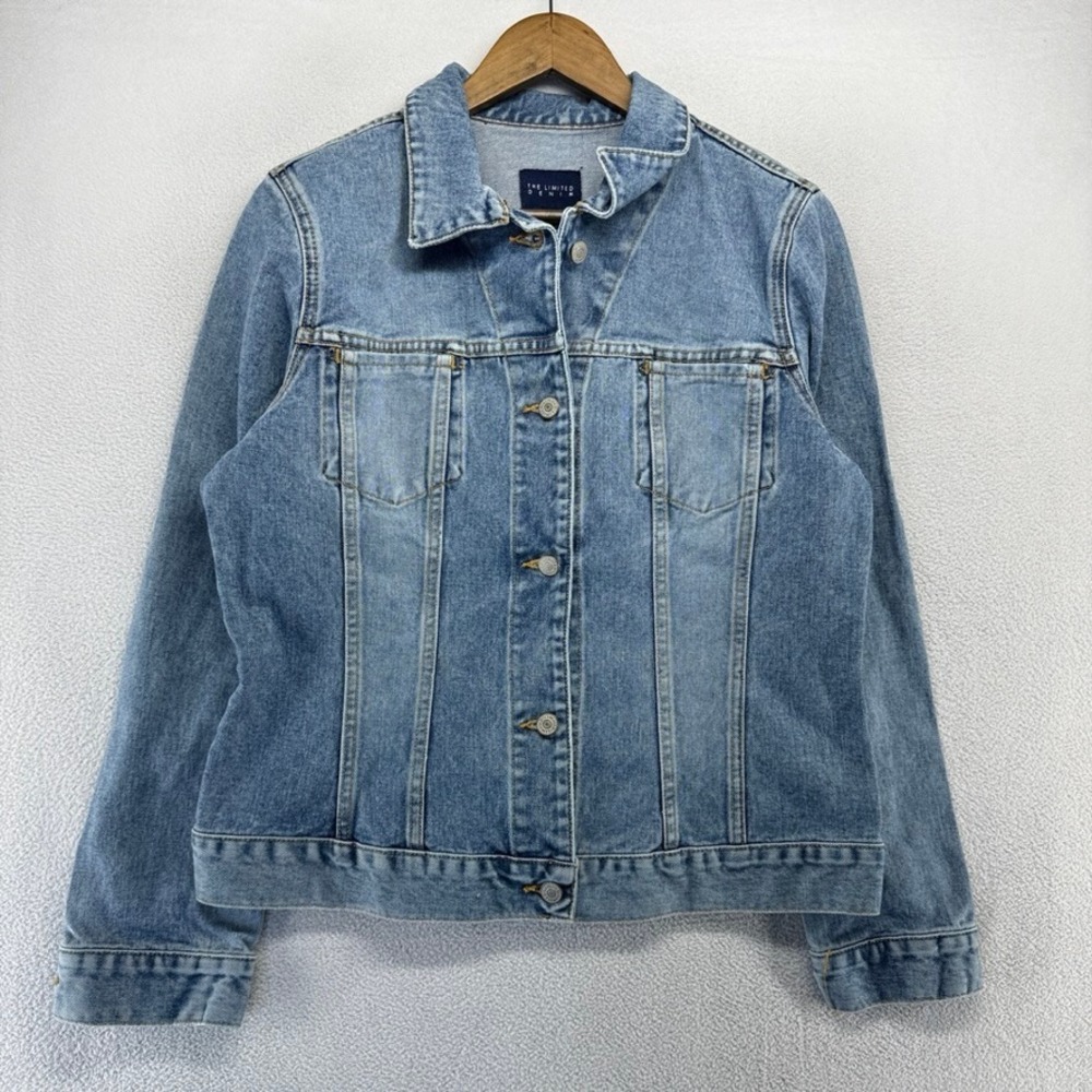 The Limited Denim Jacket Women Large Blue Trucker Jean Trucker Biker Cotton y2k